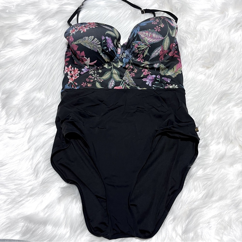 La Vie En Rose black/floral one piece swimsuit size L